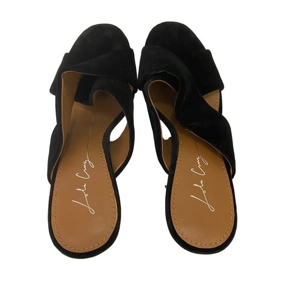 Lola Cruz Black Criss Cross Slip On Heeled Sandals Mirrored Heels Mosaic Size 39 - Picture 5 of 11